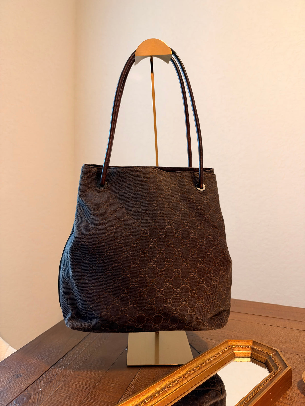 Vintage Gucci GG Brown Denim Shoulder