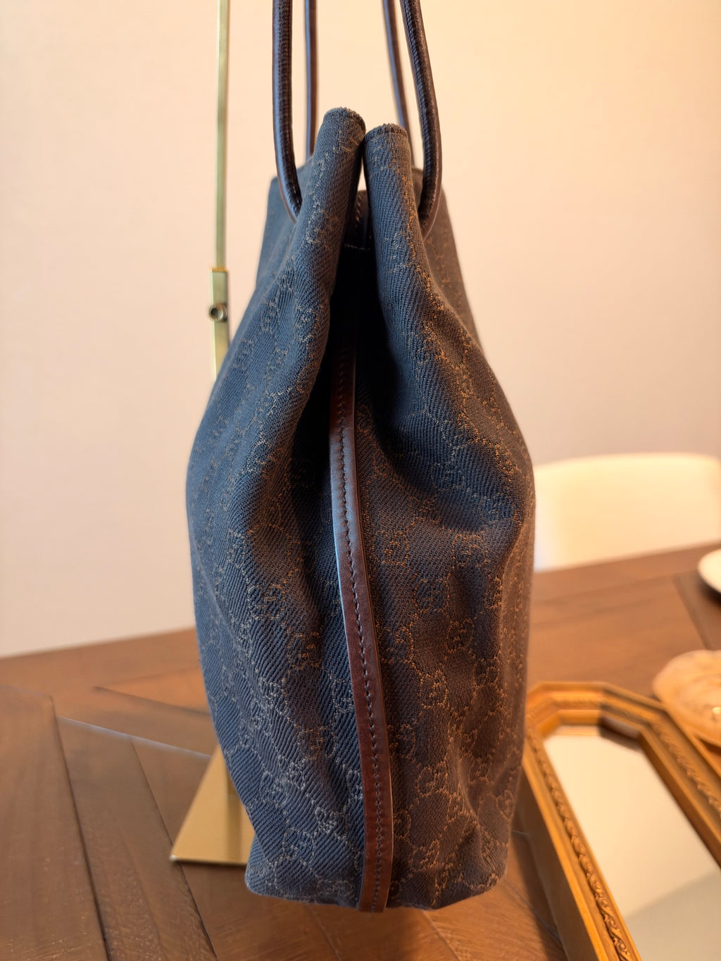 Vintage Gucci GG Brown Denim Shoulder