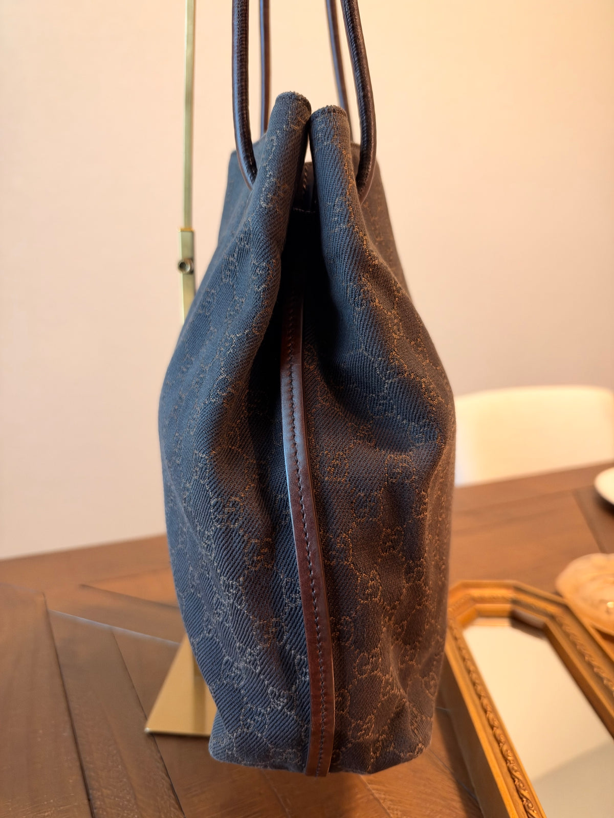 Vintage Gucci GG Brown Denim Shoulder