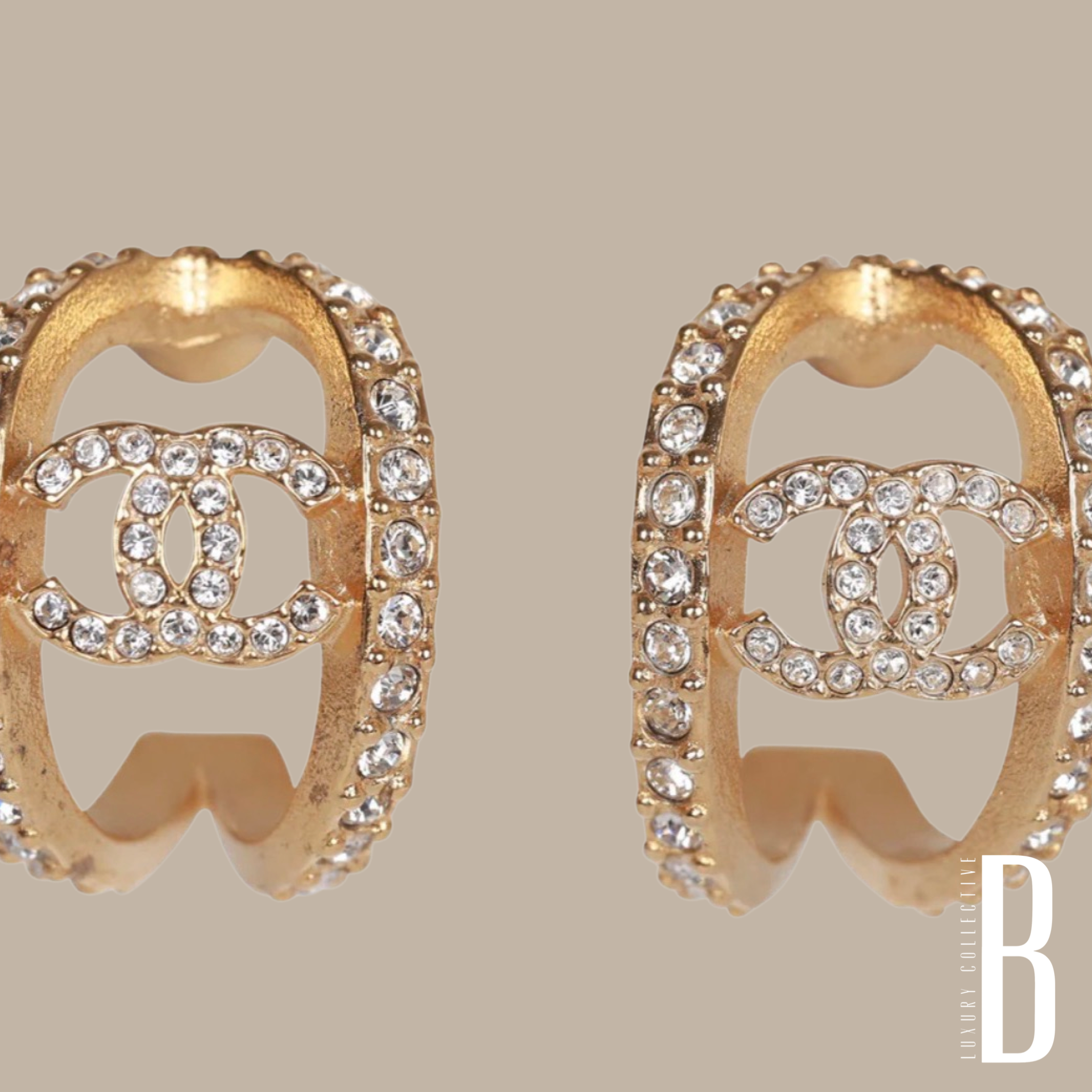 Chanel CC Gold and Crystal Huggie Earrings