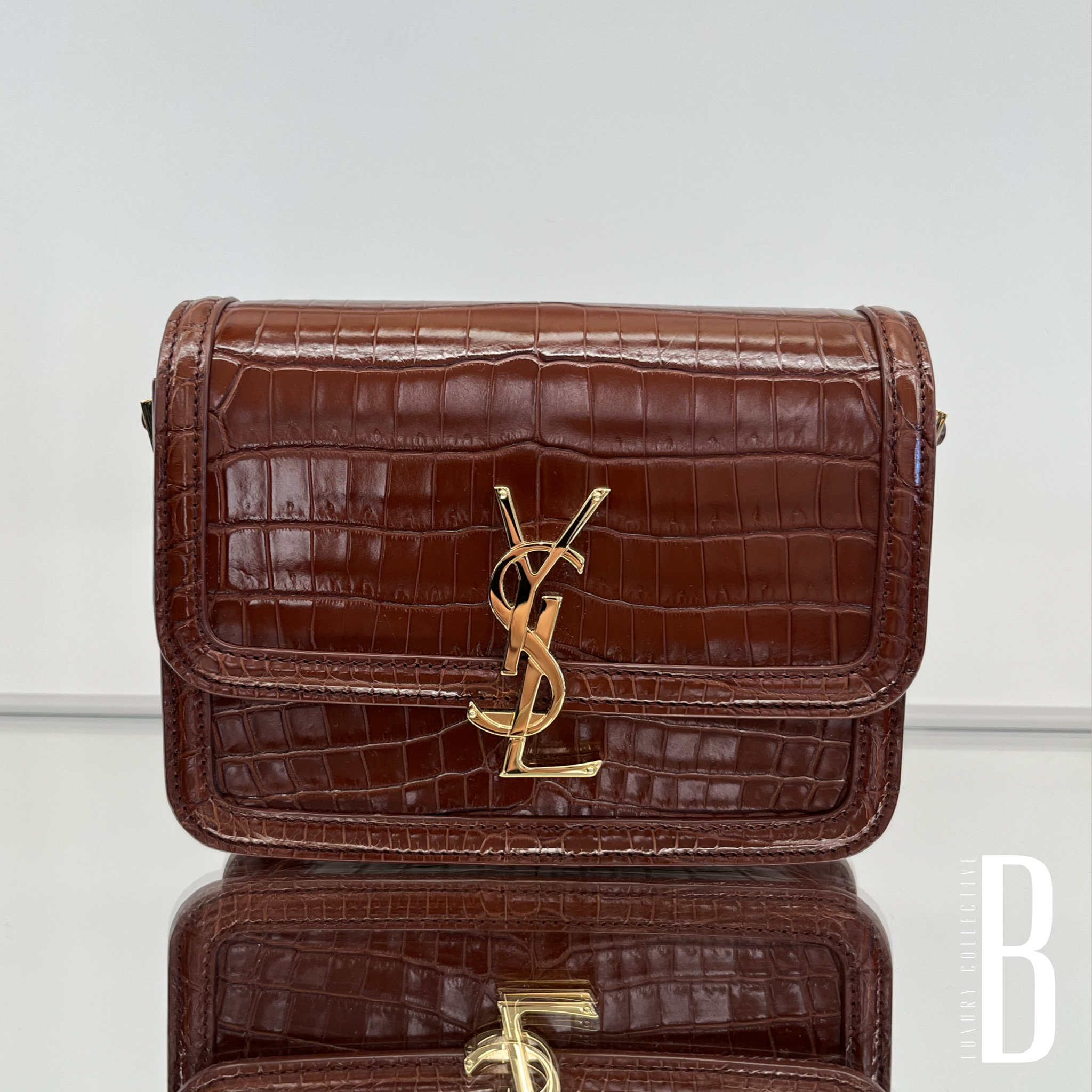 YSL Solferino Croc Sequoia