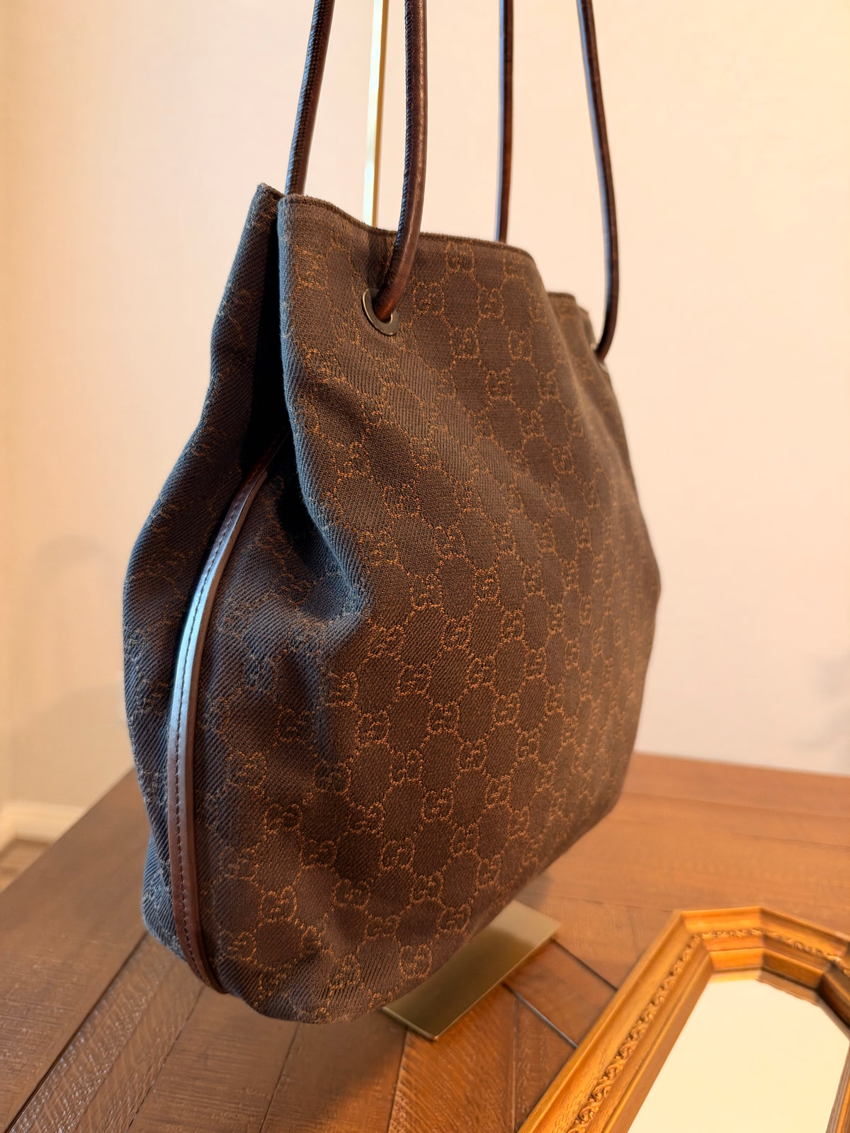 Vintage Gucci GG Brown Denim Shoulder