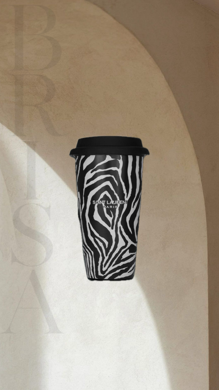 SAINT LAURENT PARIS ZEBRA CERAMIC TRAVEL MUG