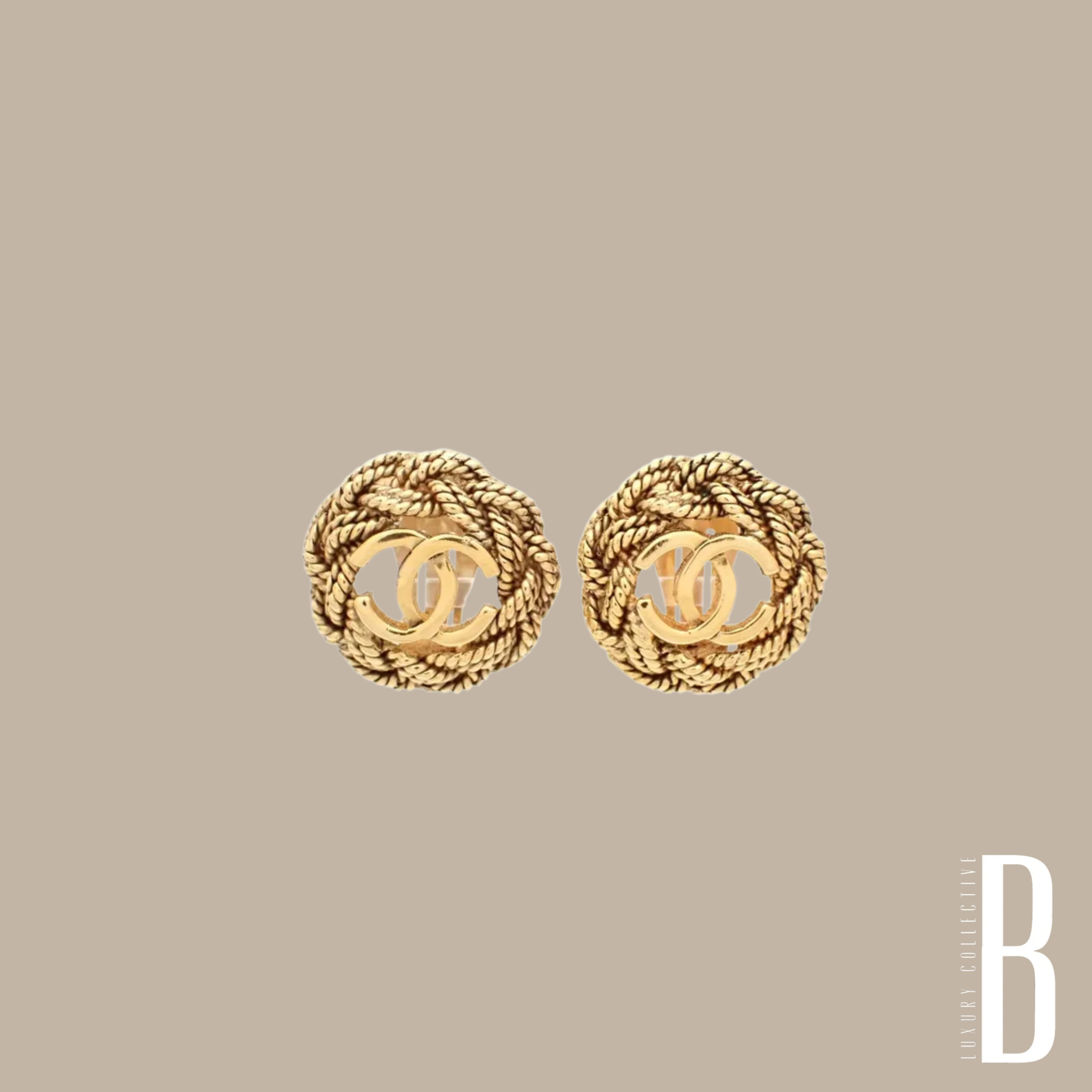 Chanel CC Logo Round Chain Clip-on Earring Gold