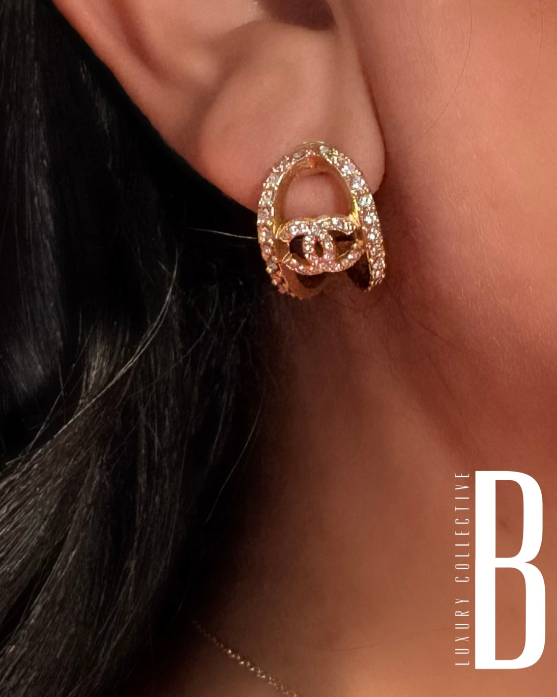 Chanel CC Gold and Crystal Huggie Earrings