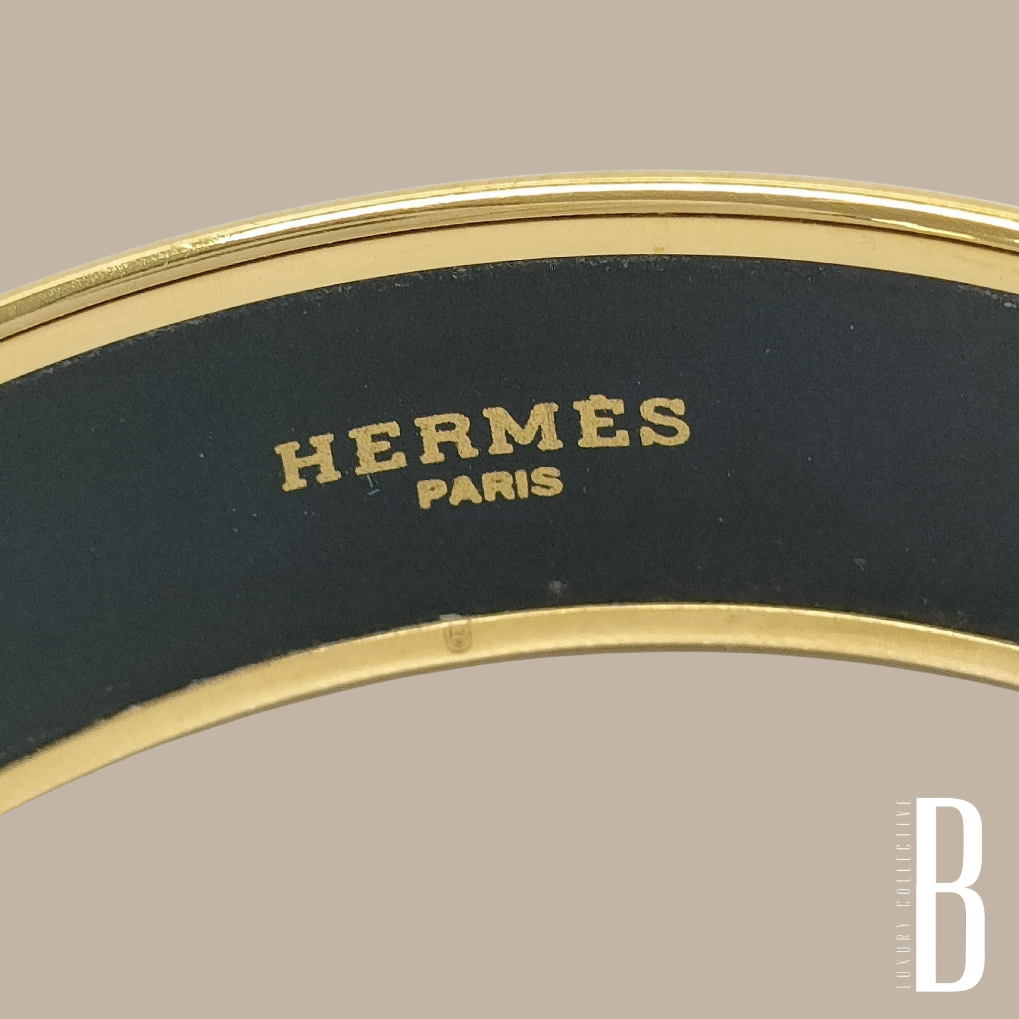 Hermes GM Emaille Bangle Blue Gold Plated