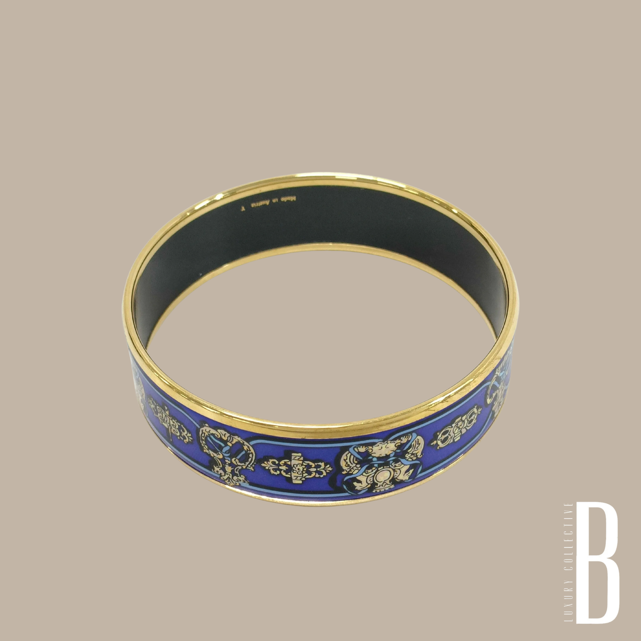 Hermes GM Emaille Bangle Blue Gold Plated