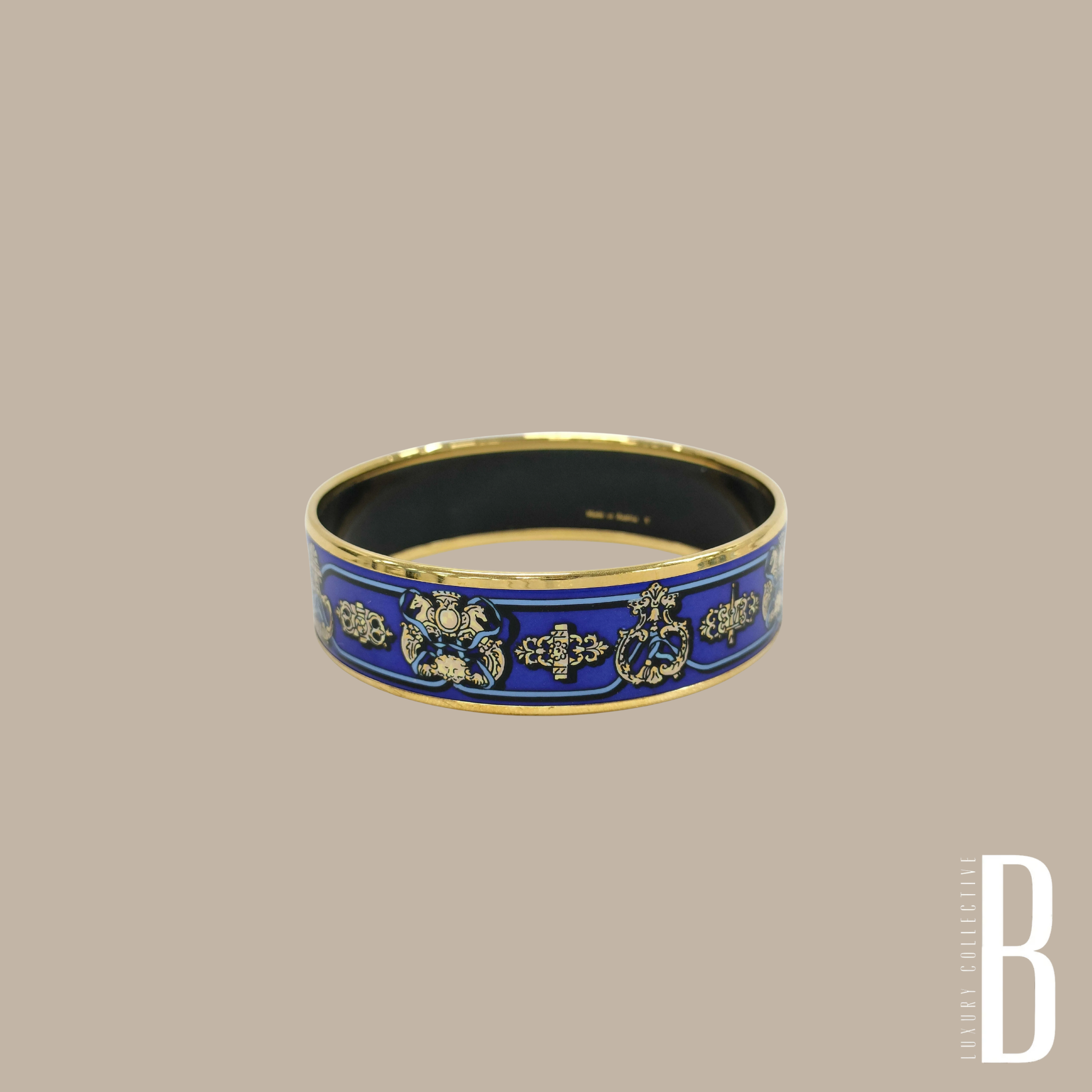 Hermes GM Emaille Bangle Blue Gold Plated