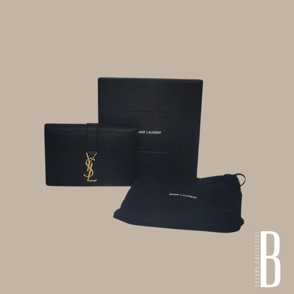 Saint Laurent Cassandra Black Grained Leather Wallet/Card Case