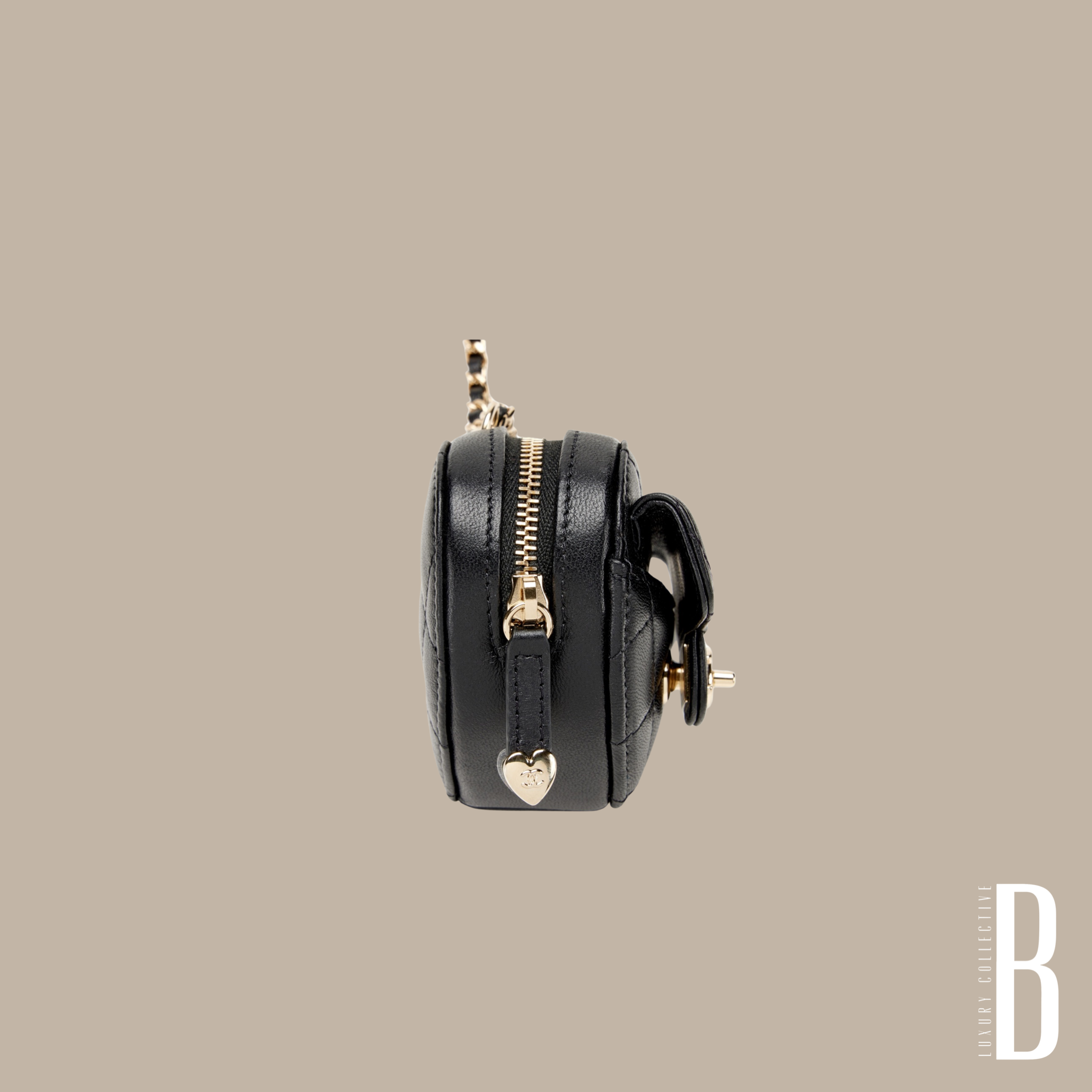 Chanel Mini Black Quilted Lambskin Heart Zipped Coin Purse Necklace