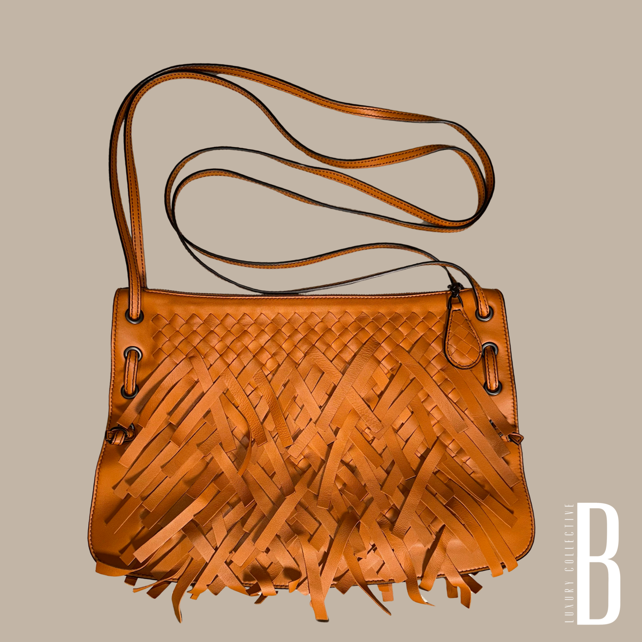 Bottega Veneta Intrecciato Leather Shoulder Bag Orange