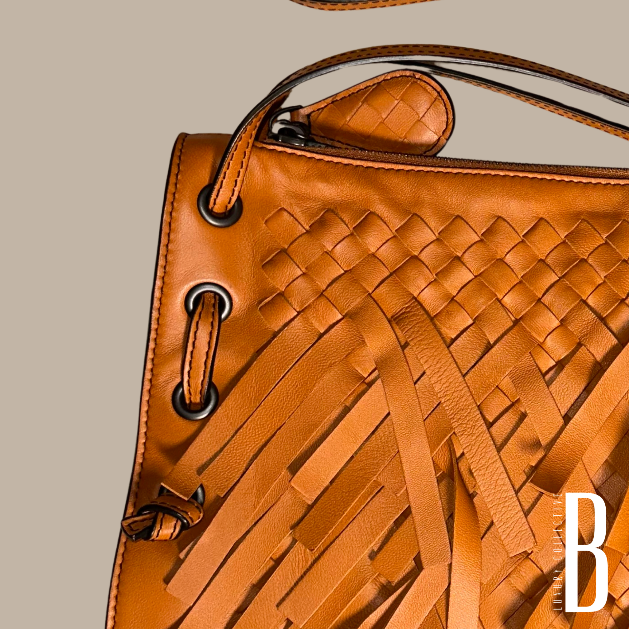 Bottega Veneta Intrecciato Leather Shoulder Bag Orange